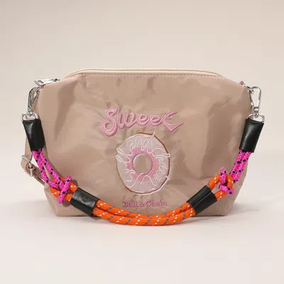 Fashnzfab Sweet Message Donut Embroidered Shoulder Bag In Sand