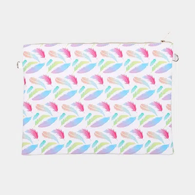 Fashnzfab Feather _ Faux Saffiano Zip Clutch Bag With Strap In Multi