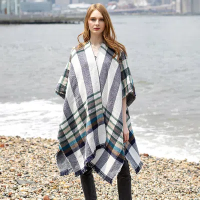 Truedames Reversible Plaid Check Patterned Poncho In Black
