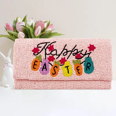 Fashnzfab Happy Easter Message Carrot Bunny Pointed Seed Beaded Clutch / Crossbody Bag In Pink