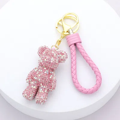 Fashnzfab Bling Bear Rhinestone Faux Leather Strap Keychain In Multi