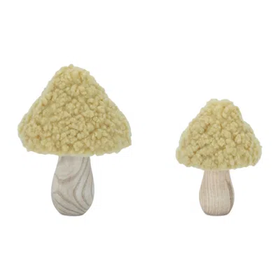 Hivvago Set Of 2 Wood & Fabric Mushroom Figurines In Multi