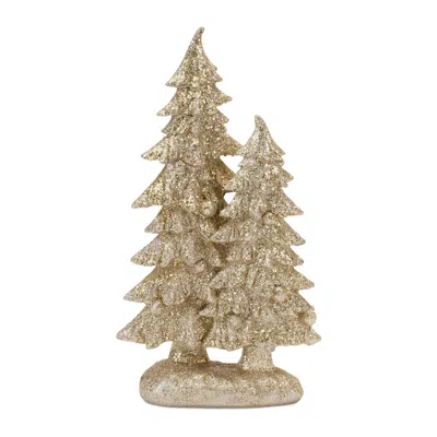 Hivvago Glittered Double Tree Figurines - Set Of 2 In Brown
