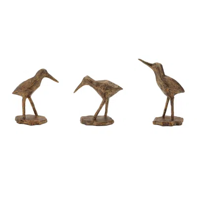 Hivvago Set Of Three Brown And Gold Polyresin Bird Figurine In Brown