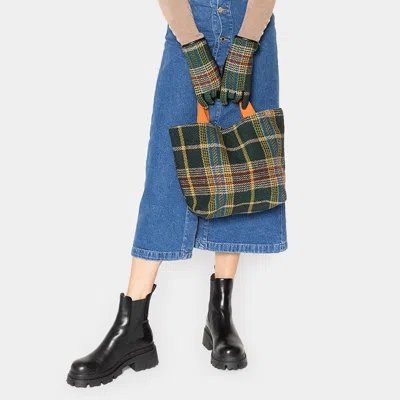 Fashnzfab Plaid Check Patterned Tote Bag In Green