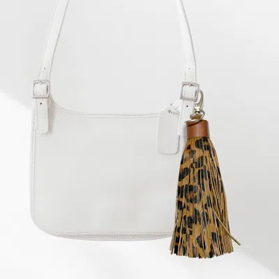 Fashnzfab Leopard Patterned Genuine Leather Tassel Keychain In Multi