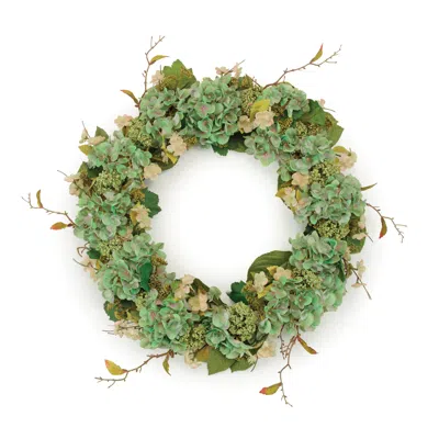 Hivvago Hydrangea And Seedum Floral Wreath 32"d In Green