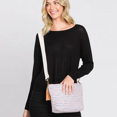 Fashnzfab Aztec Solid Mini Patterned Tassel Crossbody Bag In Pink