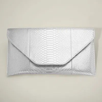 Fashnzfab Snake Skin Patterned Envelope Clutch / Shoulder Bag In Silver