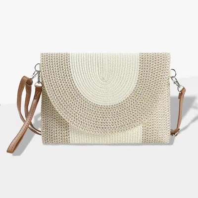 Fashnzfab Solid And Mixed Color Two Tone Straw Clutch / Crossbody Bag In Sand