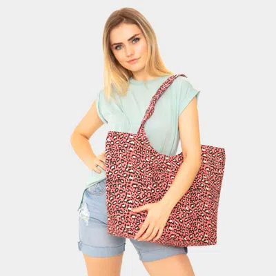 Fashnzfab Leopard Print Jute Tote Bag In Pink