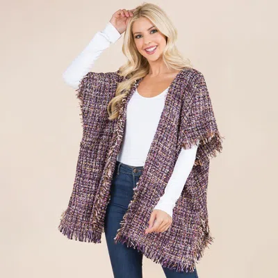 Truedames Trayed Trim Open Front Tweed Poncho Cardigan In Multi
