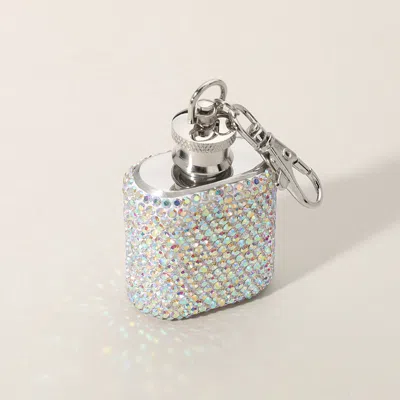 Fashnzfab 1oz Bling Studded Stainless Steel Mini Flask Keychain / Bag Charm In Silver