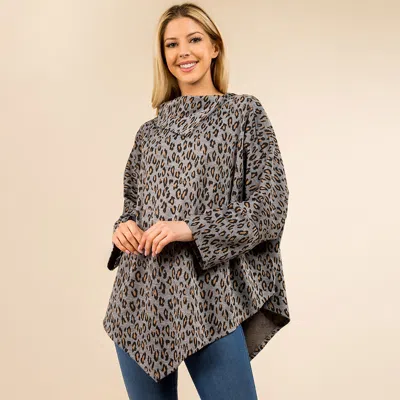 Truedames Cozy Leopard Pattern Printed Poncho In Brown