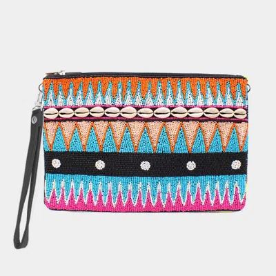Fashnzfab Puka Shell Point Sequin Seed Beaded Wristlet Clutch Bag In Multi