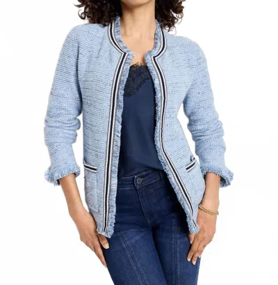 Nzt By Nic+zoe Indigo Fringe Mix Knit Jacket In Blue Multi In Blue