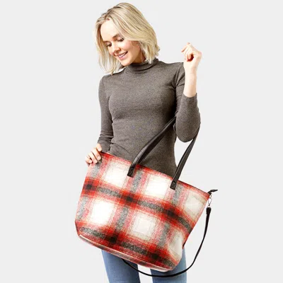 Fashnzfab Plaid Check Weekend Tote Bag In Red