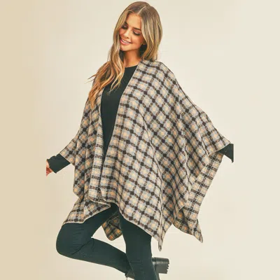 Truedames Plaid Check Pattern Ruana Poncho In Multi