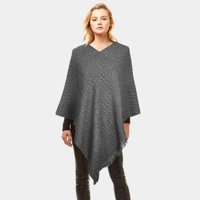 Truedames Solid Plaid Poncho In Gray