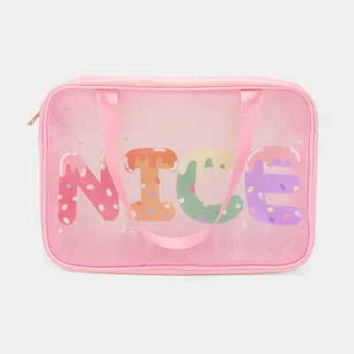 Fashnzfab Nice Message Printed Translucent Mesh Divided Shoulder Bag / Tote Bag In Pink