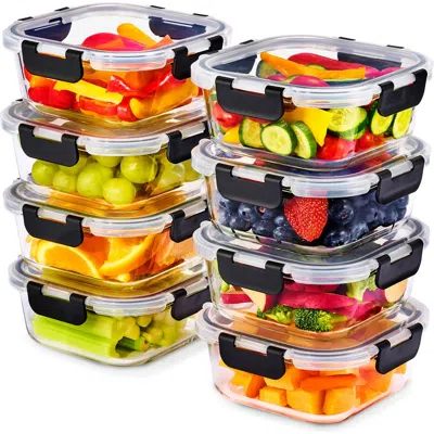 Sorbus Set Of 8 Glass Square Meal Prep Containers With Airtight Lids In Multi