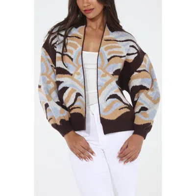Rain And Rose Abstract Jacquard Knit Cardigan In Multi
