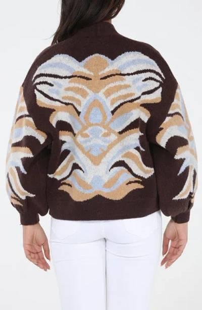 Rain And Rose Abstract Jacquard Knit Cardigan In Multi