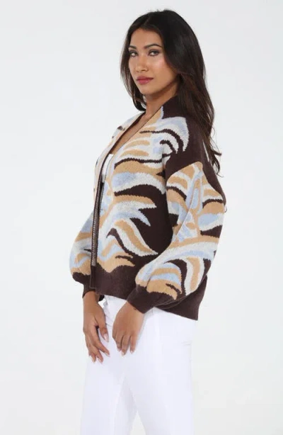 Rain And Rose Abstract Jacquard Knit Cardigan In Multi