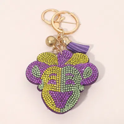 Fashnzfab Bling Studded Mardi Gras Jester Mask Keychain In Multi