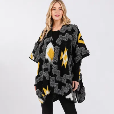 Truedames Fuzzy Aztec Pattern Kimono Poncho In Multi