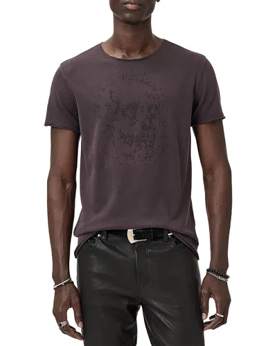 John Varvatos Beaded Skull Raw Edge Graphic Organic Cotton T-shirt In Burgundy