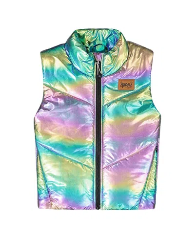 Deux Par Deux Quilted Mid-season Sleeveless Vest Metallic Multicolor In Multi