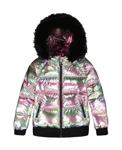 Deux Par Deux Multicolor Metallic Quilted Bomber-style Winter Coat In Neutral