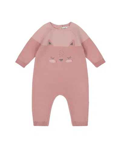 Deux Par Deux Girls' Knitted Bi-color Cat Romper - Baby In Pink