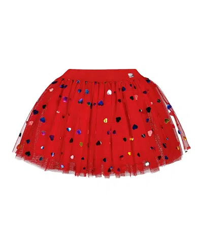 Deux Par Deux Tulle Skirt With Iridescent Heart Confettis In Red