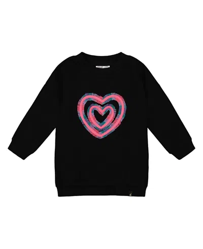 Deux Par Deux Fleece Jacquard Tunic With Heart Applique In Black