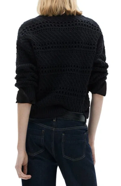 Mango Openwork Knit Sweater Dark Navy In Black