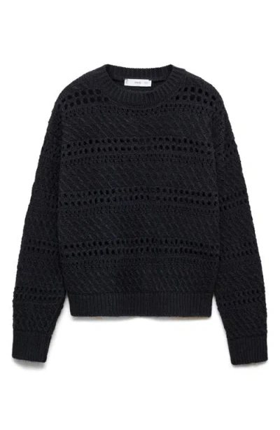 Mango Openwork Knit Sweater Dark Navy In Black