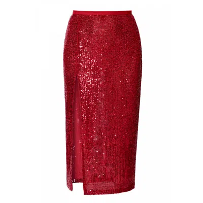 Aggi By Halewski Women's Zuza Red Sparkle Sequin Midi Skirt With Slit In Red
