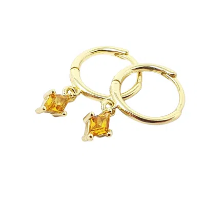 Harfi Women's Gold / Yellow Citrine November Birthstone Delicate Dangle Hoops In Gold
