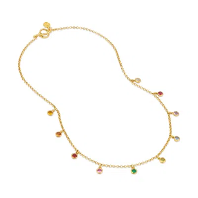 Dower & Hall Mixed Gemstone Array Chain Necklace In Gold