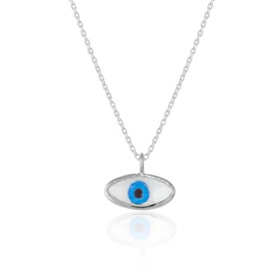 Spero London Transparent Glass Evil Eye Sterling Silver Necklace In Silver