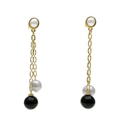 Farra Women's Grey / Black Black Obsidian And Grey Freshwater Pearls Drop Earrings In Multi