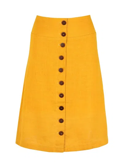 Blonde Gone Rogue Women's Linen Midi Button Up Skirt, Upcycled Linen, In Yellow In Yellow