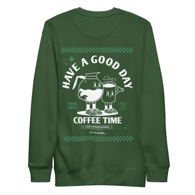 Anchor & Crew Forest Green Gustatory Have A Good Day Cotton Blend Embroidered Sweatshirt - Women In Green