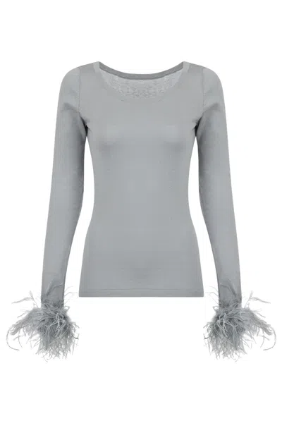 Andreeva Women's Grey Knit Top With Detachable Feather Cuffs In Gray