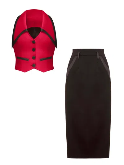 Tia Dorraine Black / Red Born To Run Waistcoat & Skirt Set, Black & Red In Multi