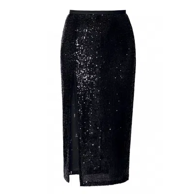 Aggi By Halewski Women's Zuza Black Sparkle Sequin Midi Skirt With Slit In Black