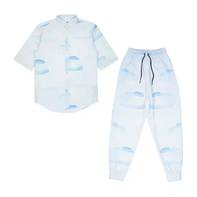 Mysimplicated Men's Short Sleeve Shirt And Trousers Set In Blue With Clouds Design - Recycled Fabric In Blue