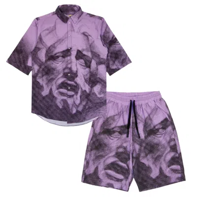 Mysimplicated Men's Black / Purple Short Sleeve Shirt And Bermuda Set In Mauve - Recycled Fabric In Multi